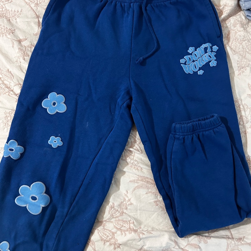 Blue Kids Joggers with Floral Design